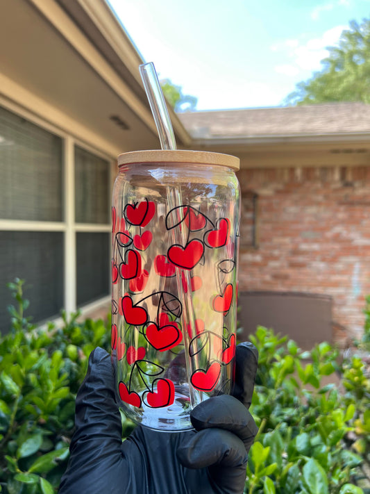 160z Heart Shaped Cherries Glass Cup (Black Stems)