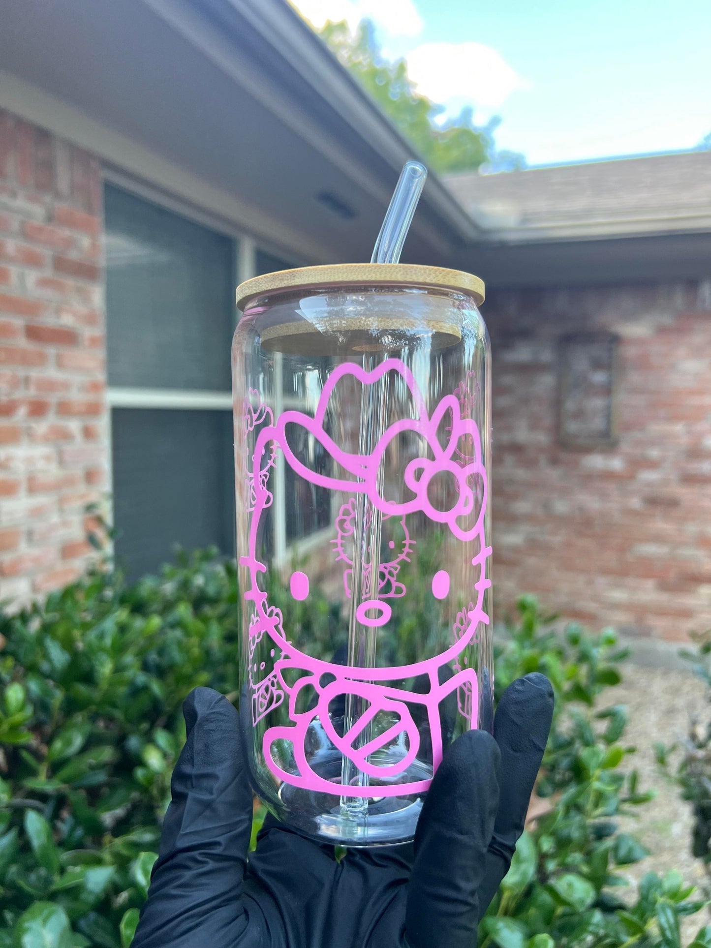 16oz Cowboy Hello Kitty Glass Cup