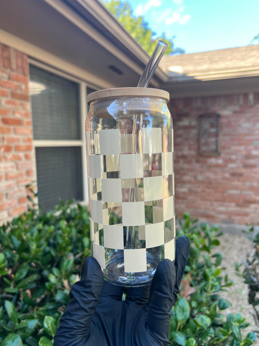 16oz Checkered Glass Cup