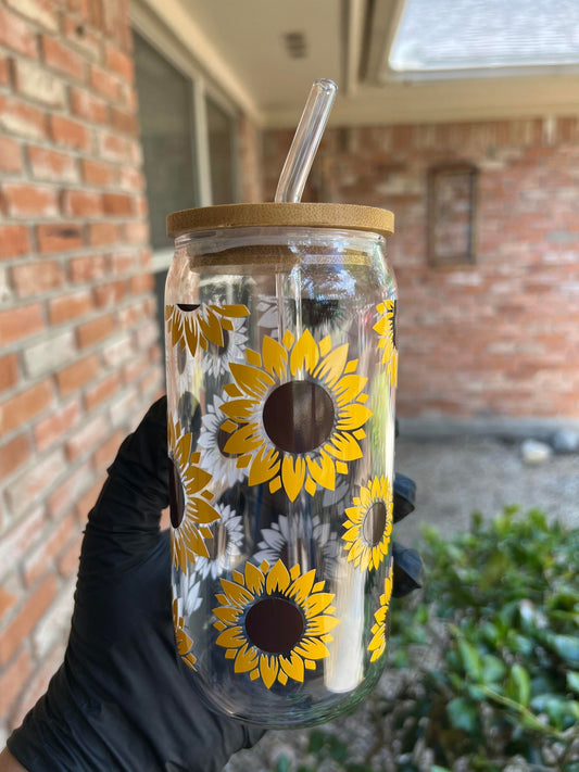 16oz Sunflower Glass Cup