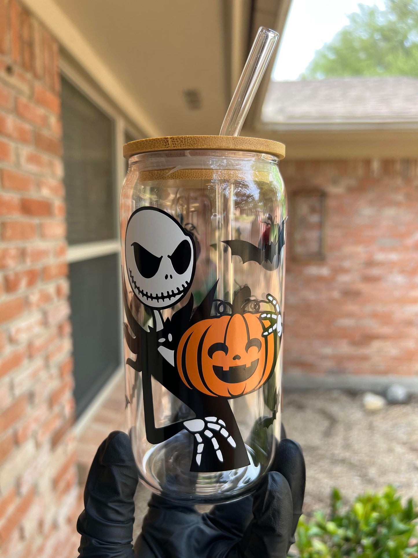 16oz Jack The Skeleton Glass Cup