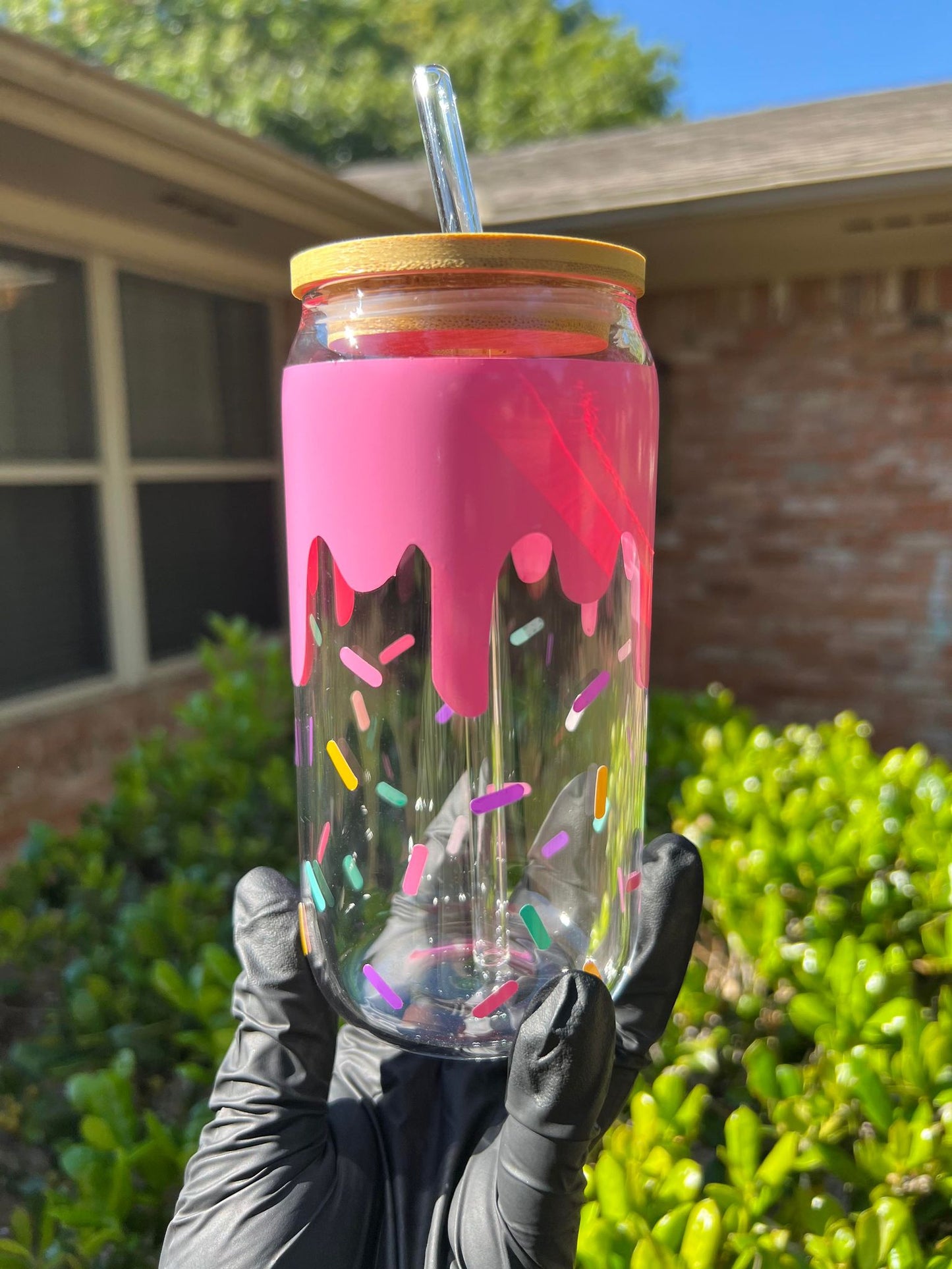 16oz Sprinkle Drip Glass Cup