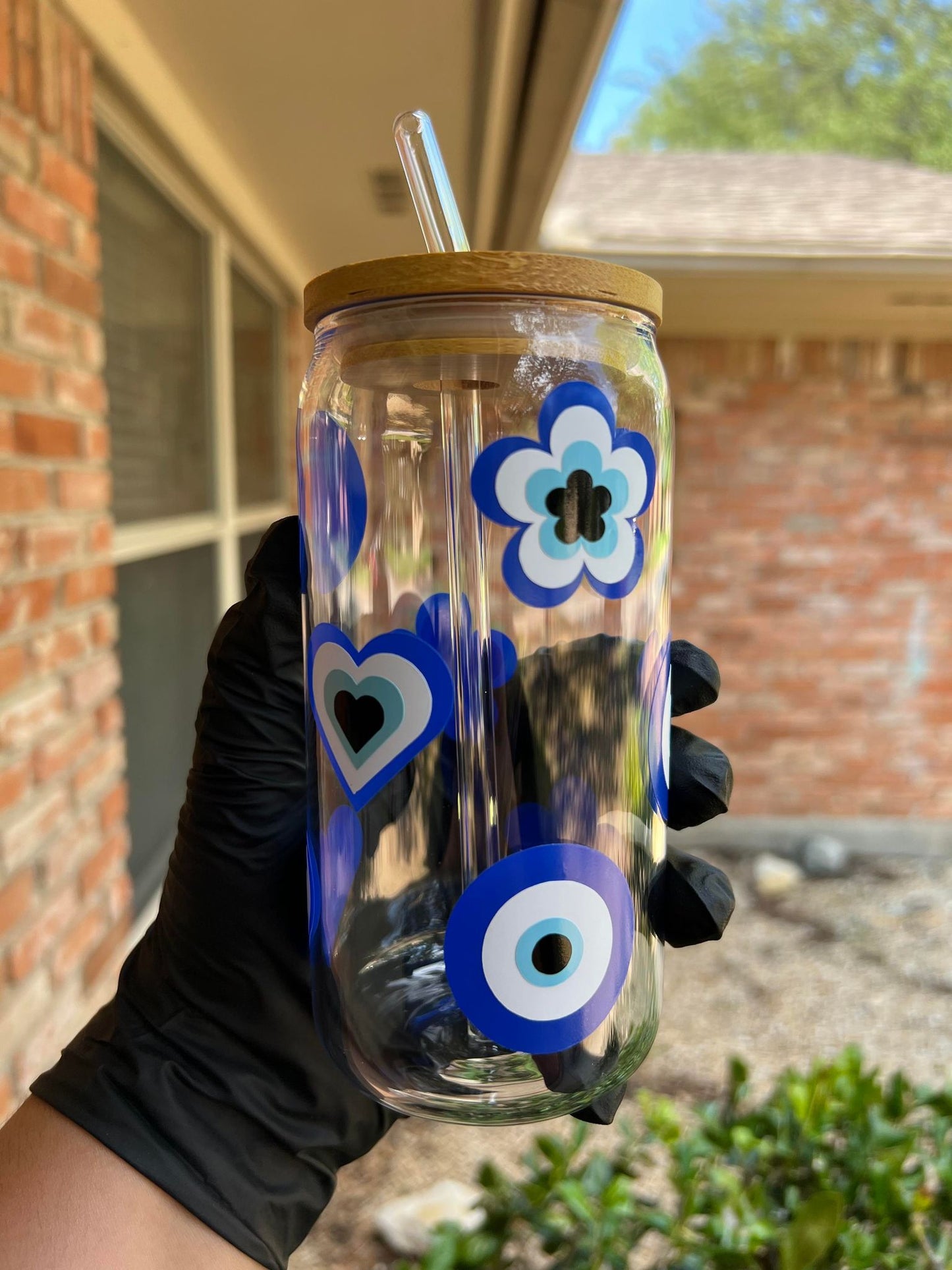 16oz Evil Eye Glass Cup