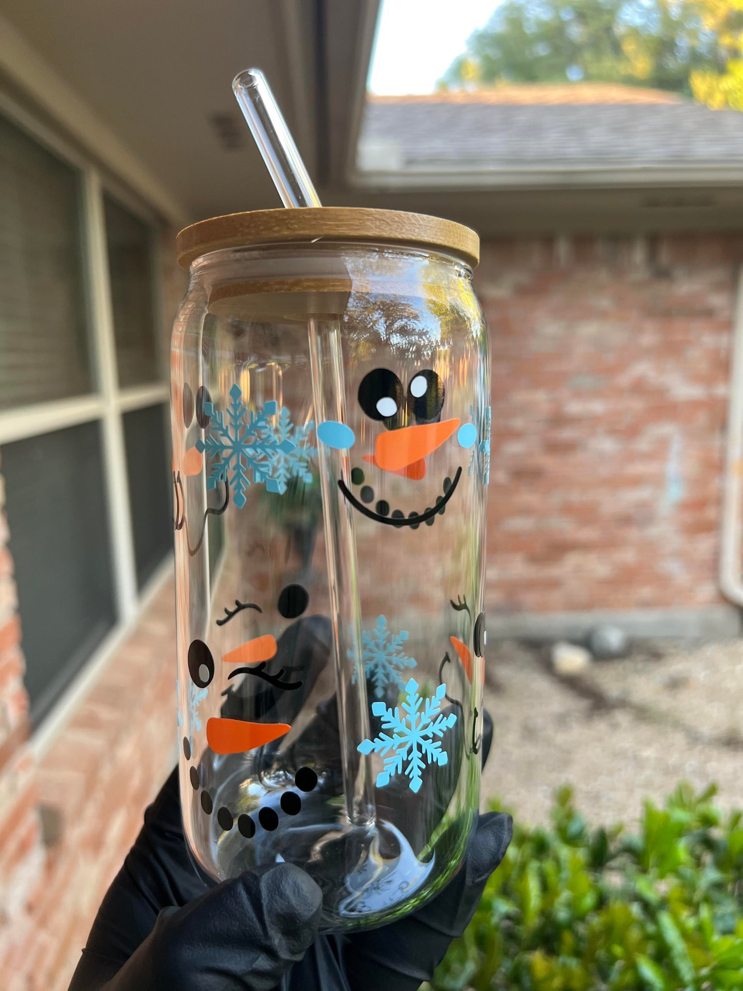 16oz Snowman Glass Cup