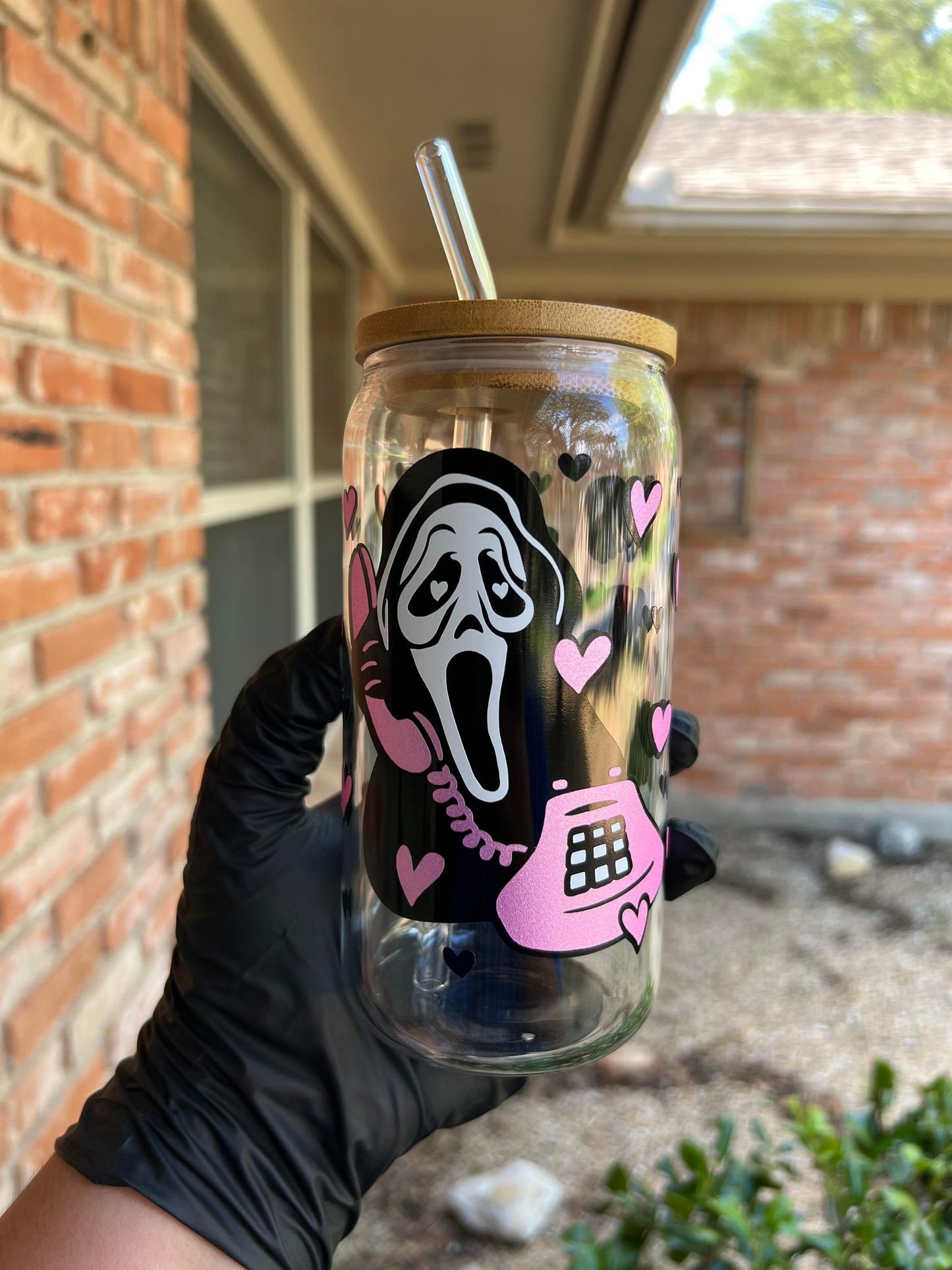 16oz Scream Ghost Face Glass Cup