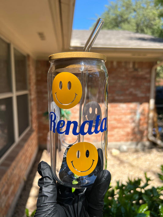 16oz Smiley Face Glass Cup