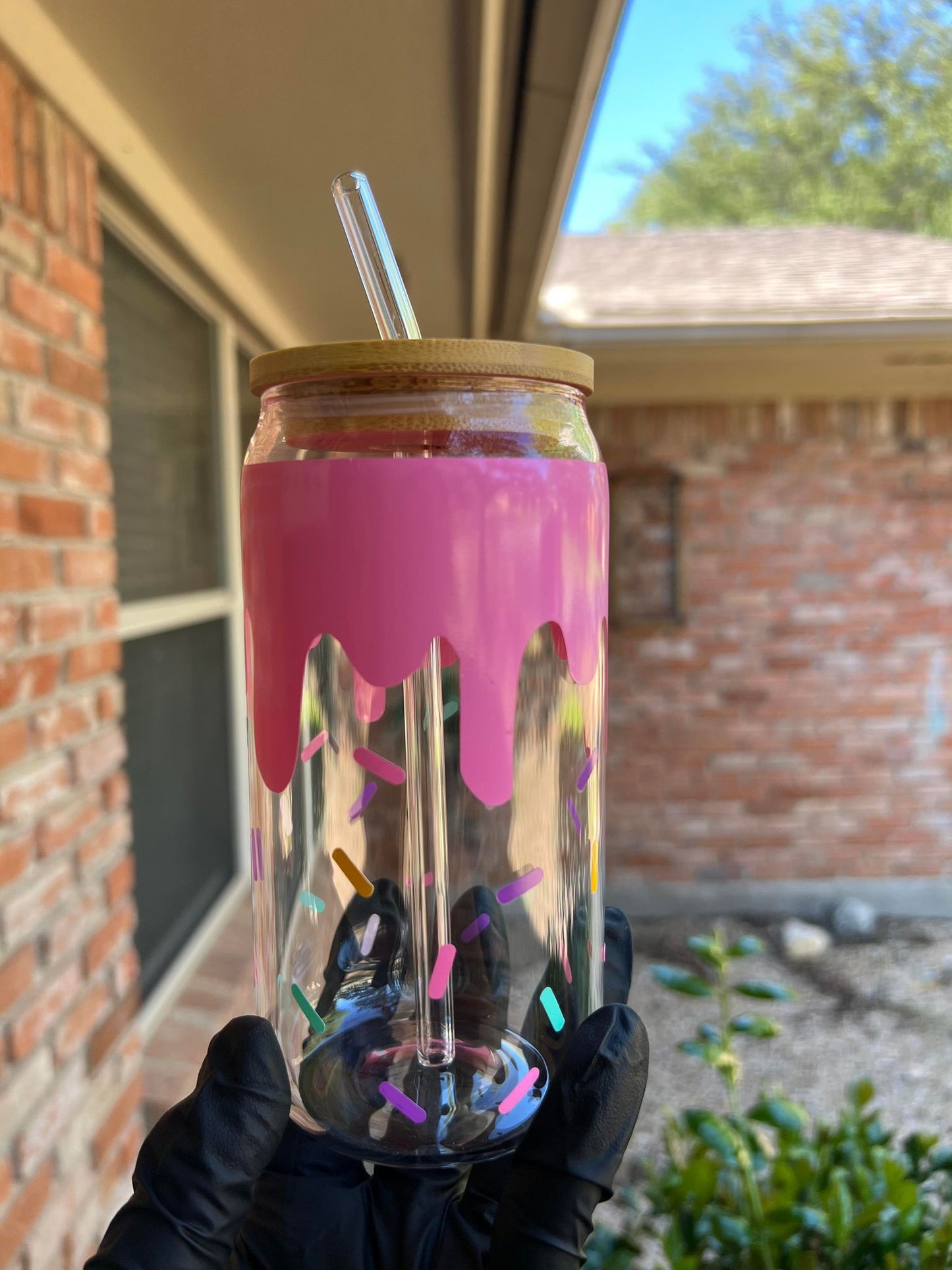 16oz Sprinkle Drip Glass Cup