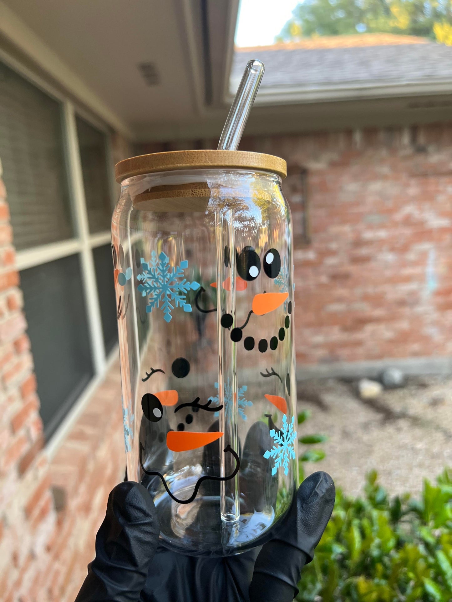 16oz Snowman Glass Cup