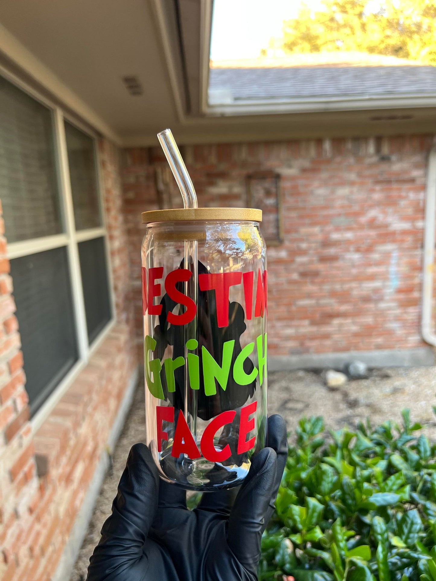 16oz Christmas Grinch Glass Cup