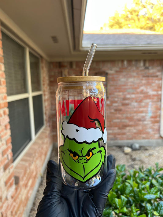 16oz Christmas Grinch Glass Cup