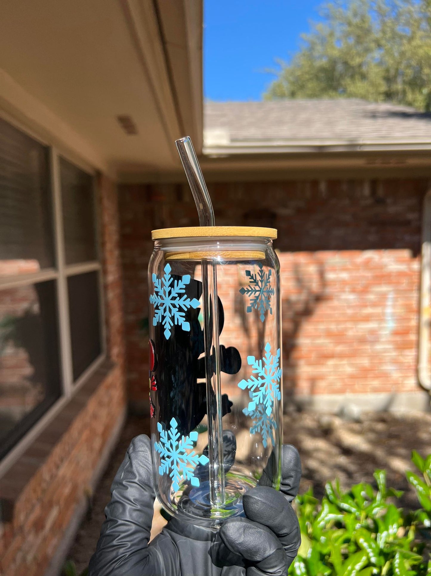 16oz Christmas Stitch Glass Cup