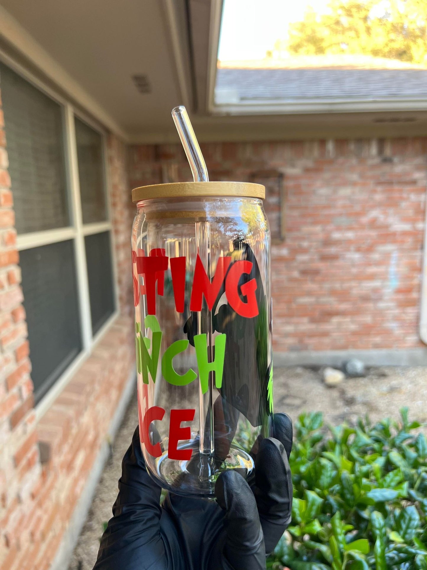 16oz Christmas Grinch Glass Cup