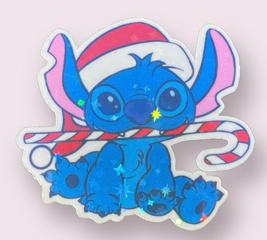 Stitch With Candy Cane Sticker