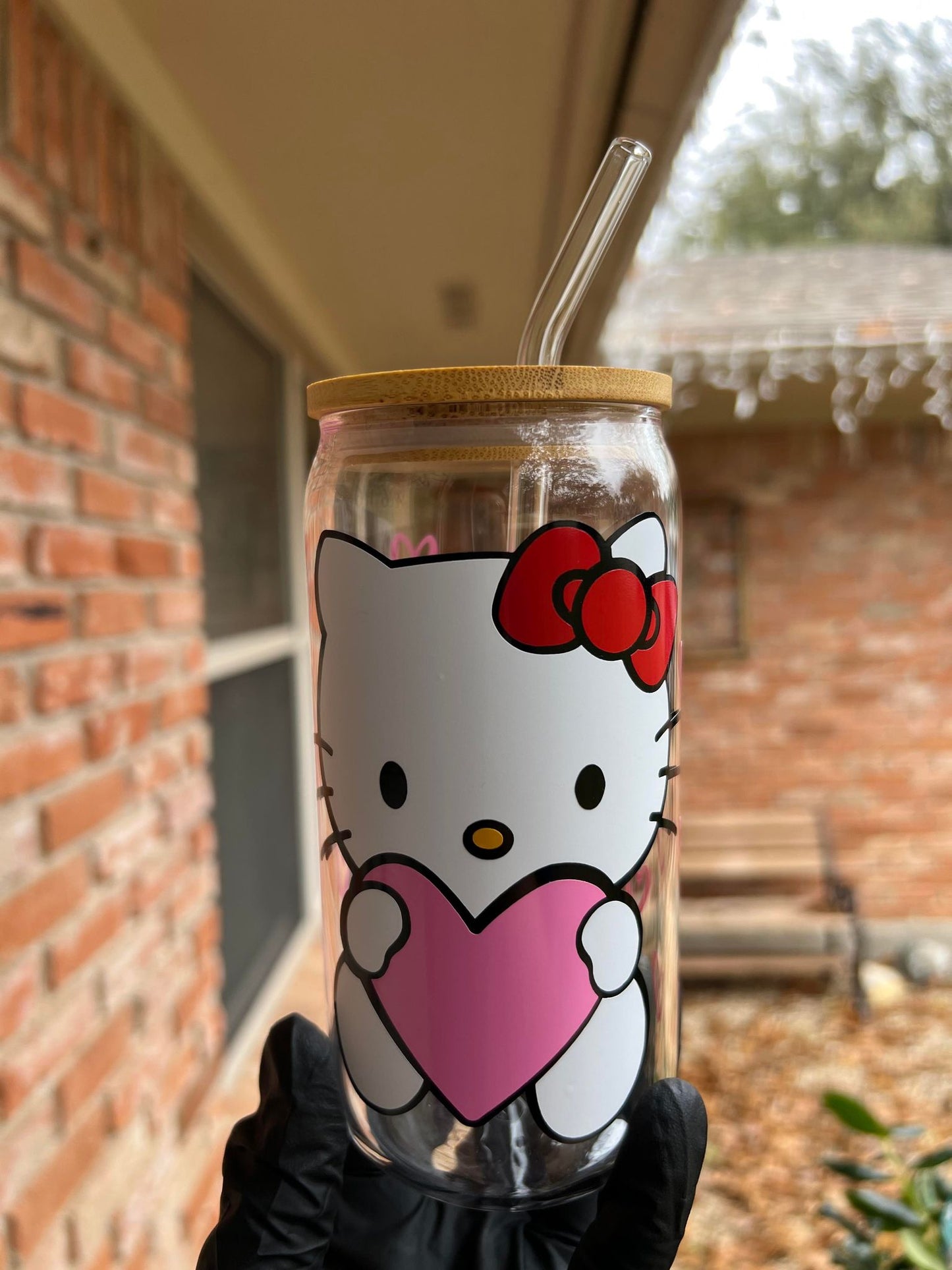 16oz Hello Kitty Glass Cup With Name