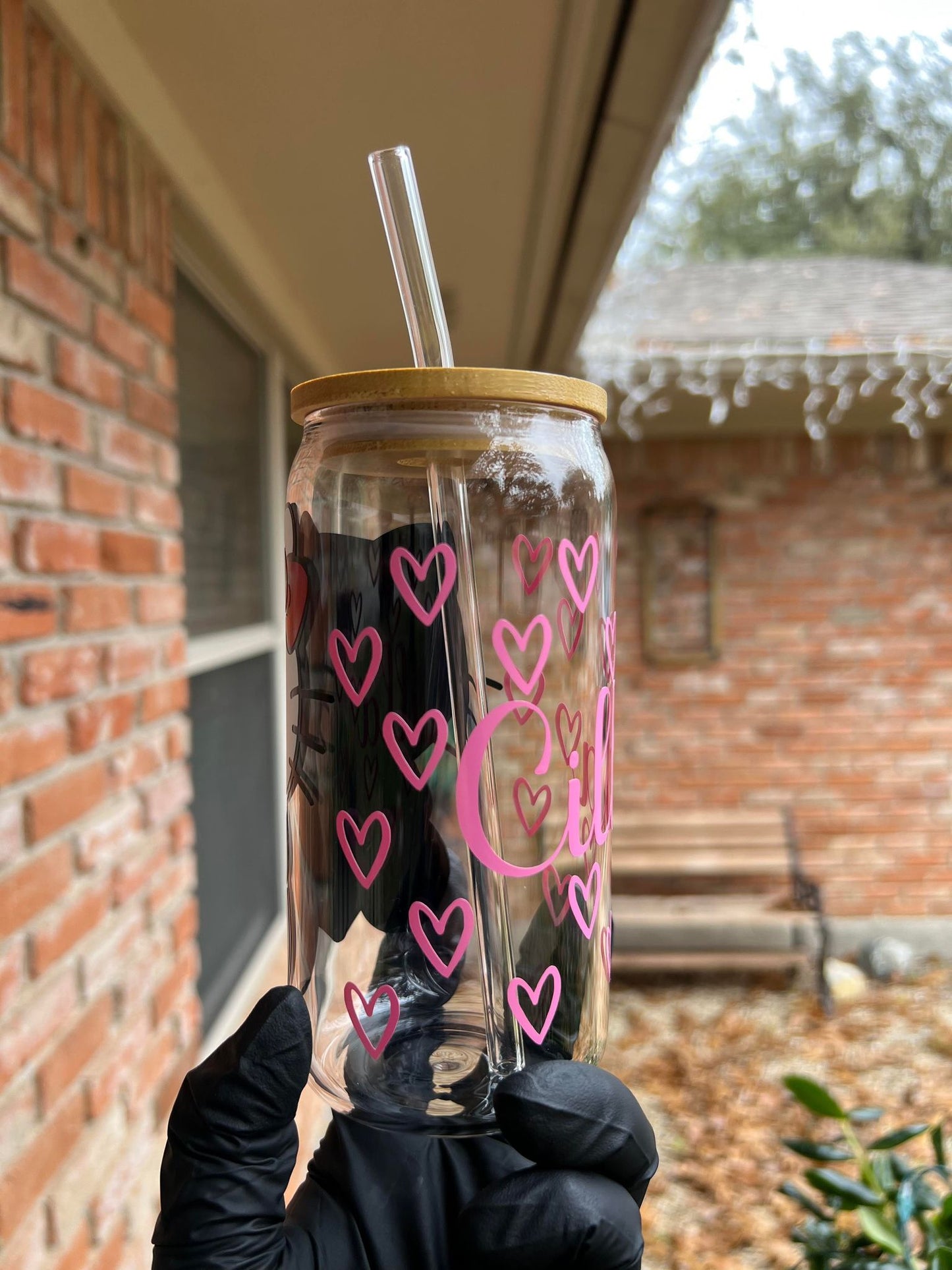 16oz Hello Kitty Glass Cup With Name