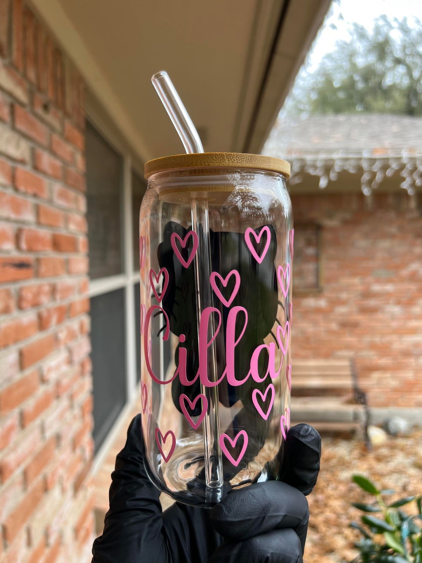 16oz Hello Kitty Glass Cup With Name