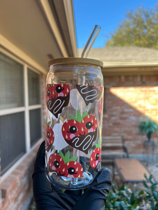 16oz Chocolate Covered Strawberries Glass Cup