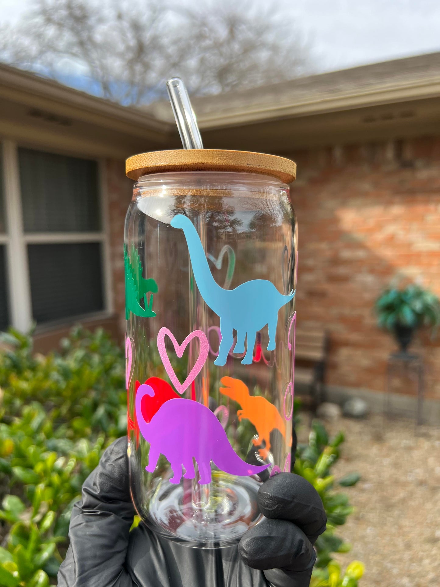 16oz Dinosaur Glass Cup